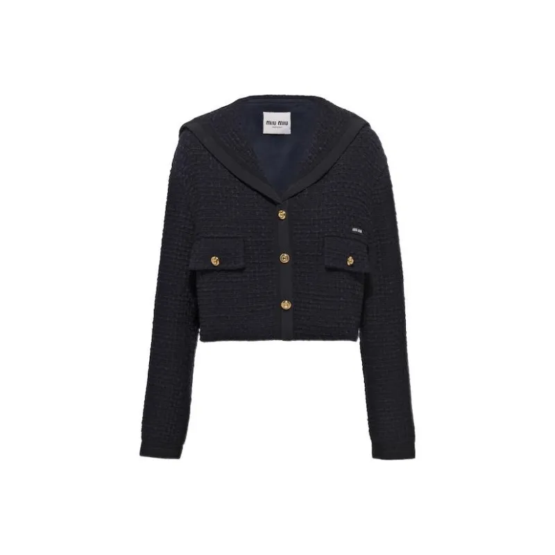 MIU MIU SS23 Cropped Coat Women's Navy Blue-0