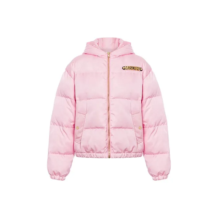 MOSCHINO FW21 Letter Hooded Loose Fit Puffer Jacket Women's Pink-0