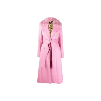 Blumarine Tied Waist Faux Fur Collared Long Coat