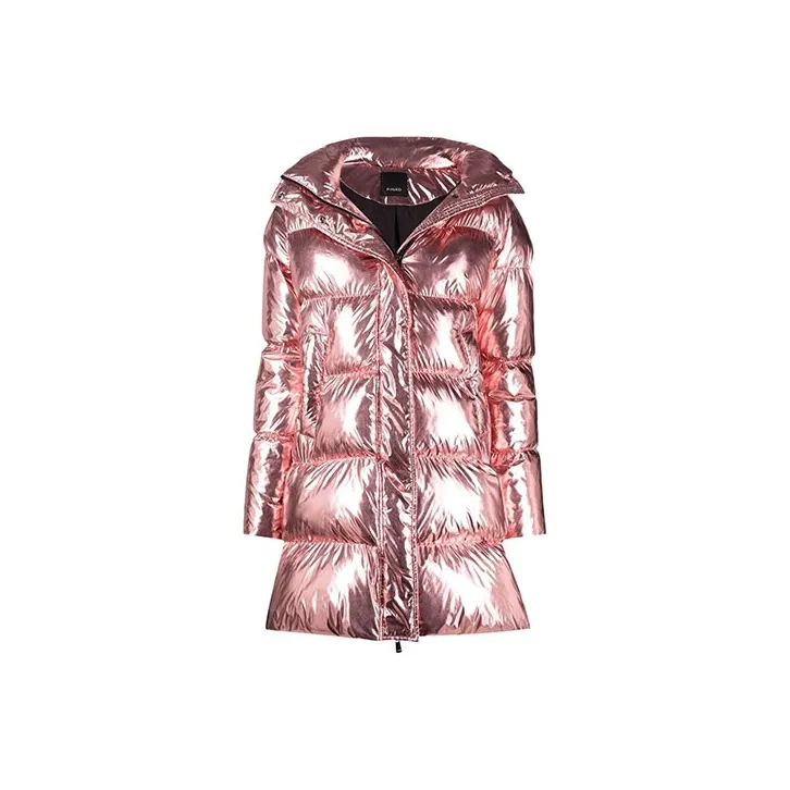 PINKO Shiny Hooded Mid-Length Puffer Jacket Women's Pink-0