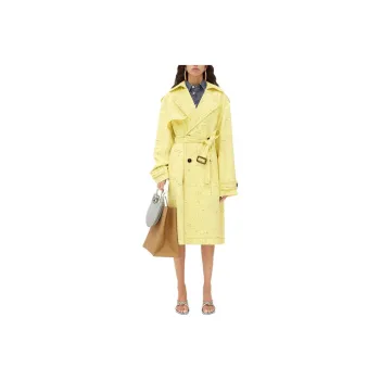 Bottega Veneta Textured Criss Cross Viscose Silk Trench Coat Women's Yellow