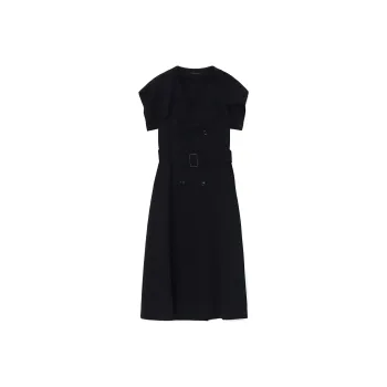 Yohji Yamamoto Wool Gabardine Sailor Collar Coat Women's Black