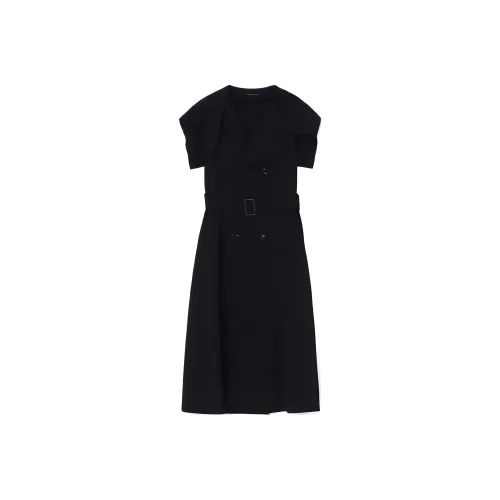 Yohji Yamamoto Wool Gabardine Sailor Collar Coat Women's Black
