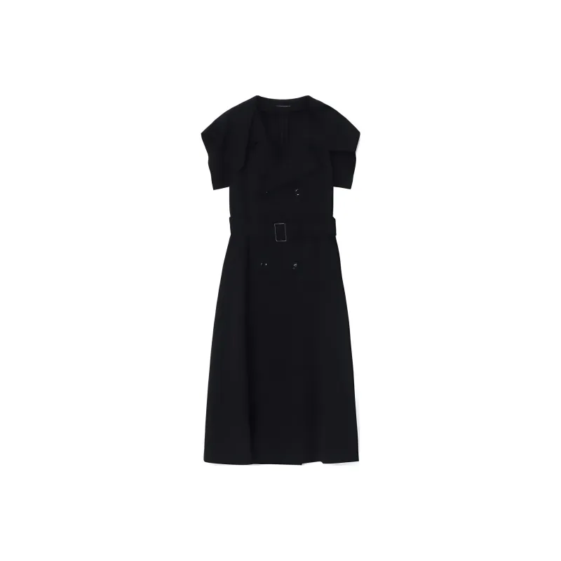 Yohji Yamamoto Wool Gabardine Sailor Collar Coat Women's Black-0