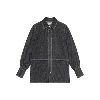 GANNI Logo Embellished Denim Chambray Shirt