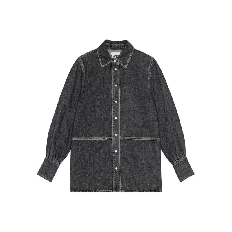 GANNI Logo Embellished Denim Chambray Shirt-0