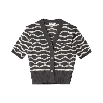 Bethine Short Sleeved Knitwear Women's Gray White Stripes