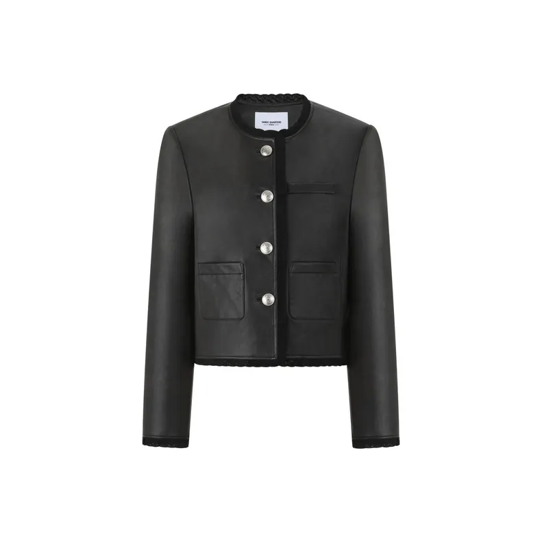 Three Quarters Leather Jacket Women's Black-0