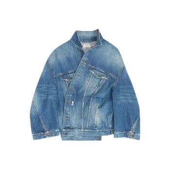 Balenciaga Women's Vintage Denim Oversized Twisted Sleeve Jacket Blue