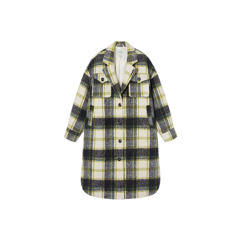 EPTISON WOMAN Coats Women's Yellow Green Plaid-0