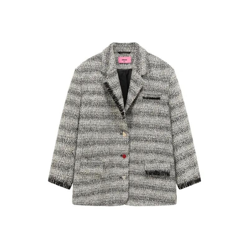 CHUU Coats Women's Black White Stripes-0