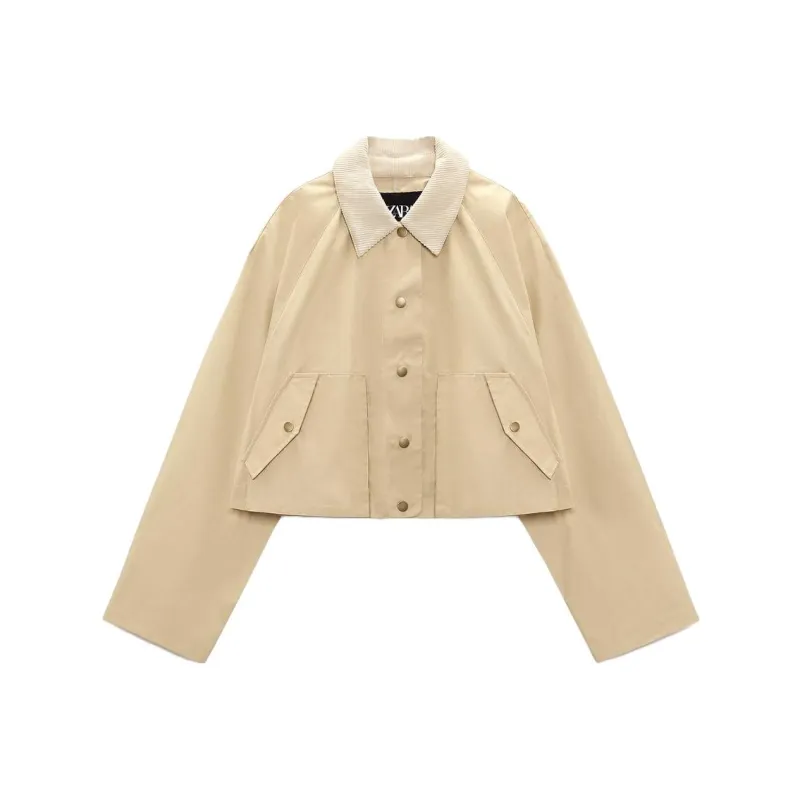 ZARA Cropped Coats Women's Beige-0