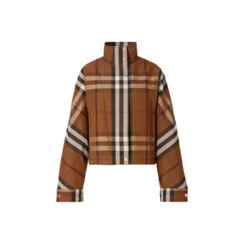 Burberry Check Funnel Neck Cropped Jacket Brown