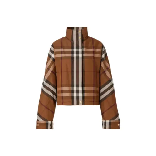 Burberry Check Funnel Neck Cropped Paris jacket Brown