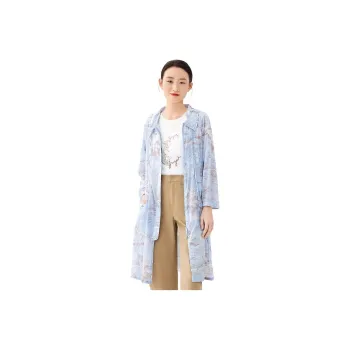 JZ Juzui Trench Coat Women's Floral Light Blue