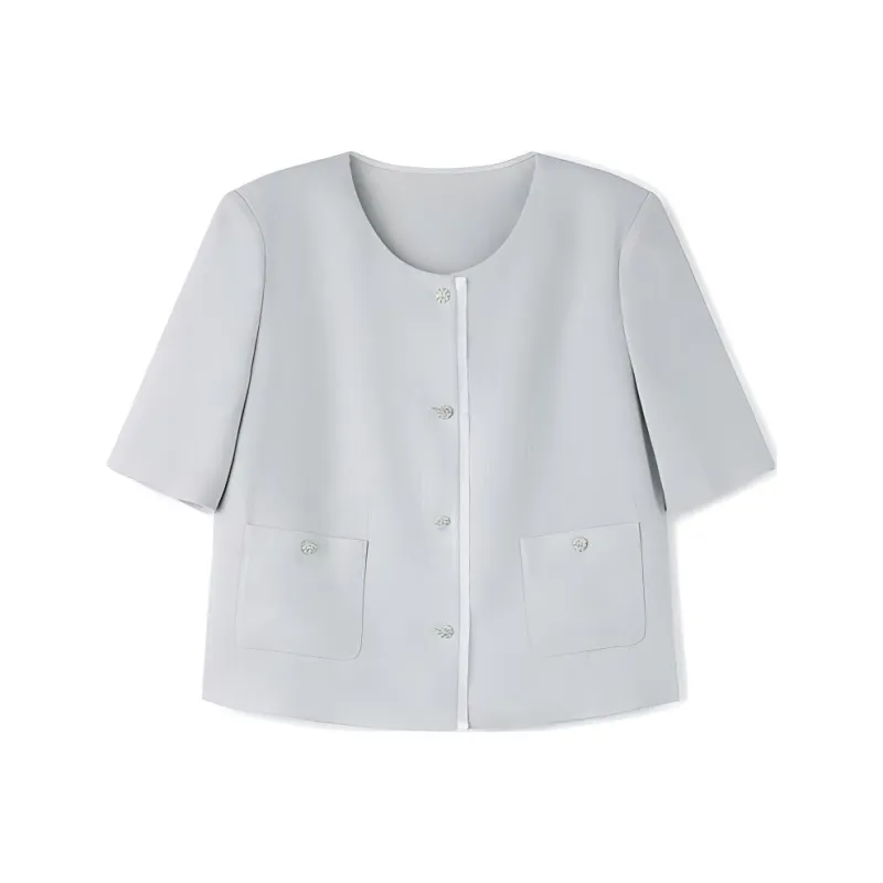 TKY SHOP Cropped Coat Women's Light Moon Gray-0
