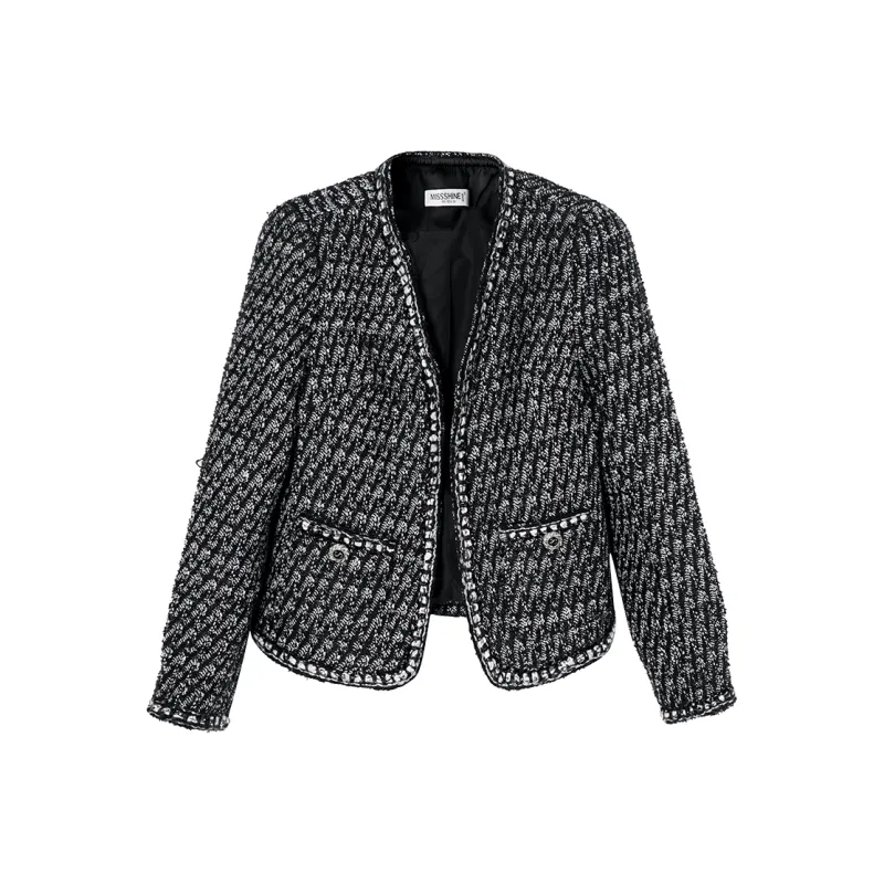 MISSSHINE Cropped Coats Women's Black/White-0