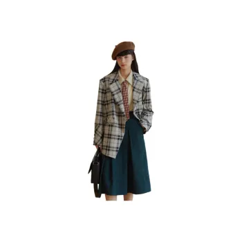 Omont Business Suit Women's Stone Gray Plaid