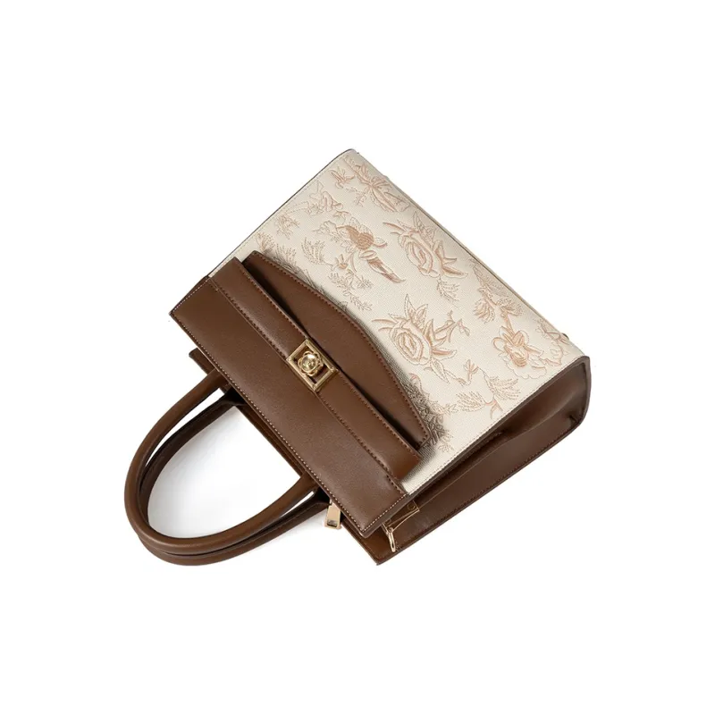 Vigno Synthetic Leather Handbag, One Shoulder, Crossbody Bag Women's Brown White-3