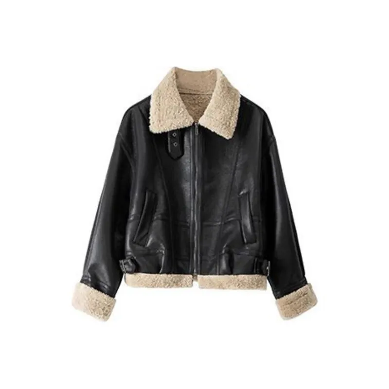 SISILYON STUDIO Leather Jacket Women's Black & Khaki-0