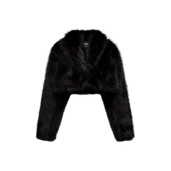 ZARA Velvet-feel Coat Women's Black
