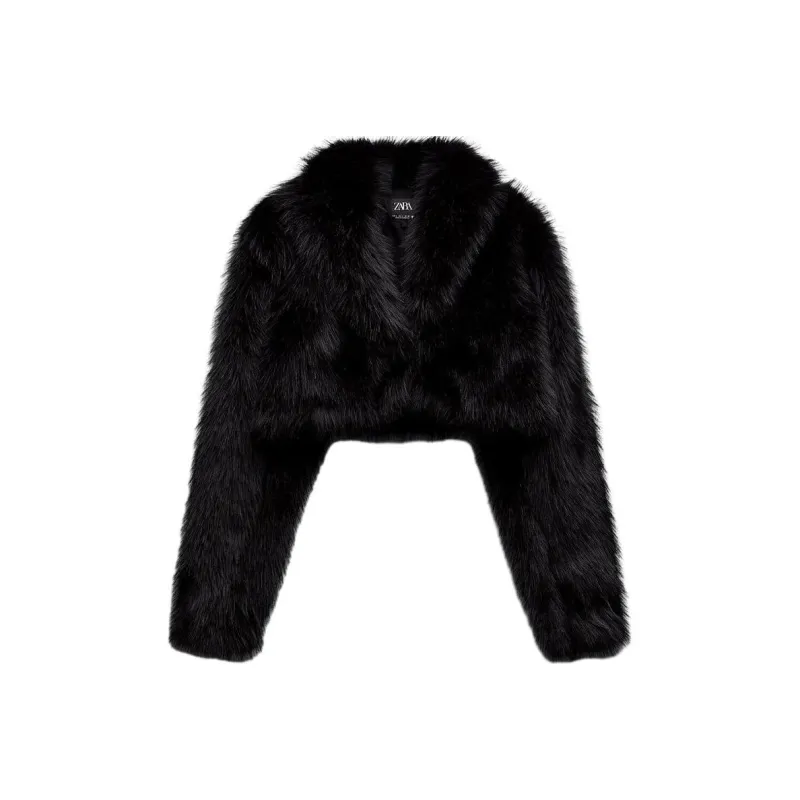 ZARA Velvet-feel Coat Women's Black-0