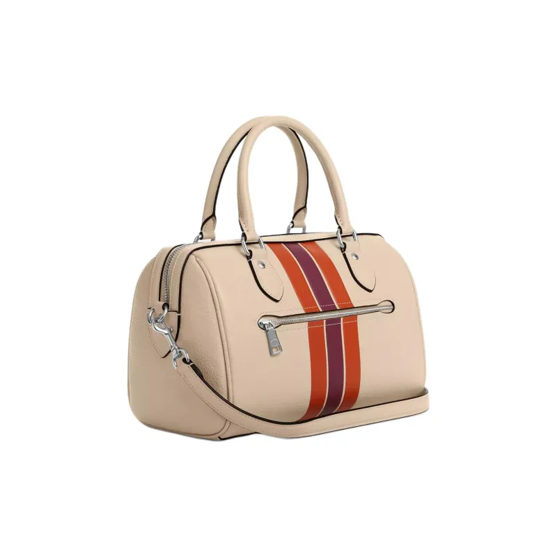 COACH Rowan Leather One Shoulder Handbag Medium Size Women's Silver With Ivory Multicolor-1