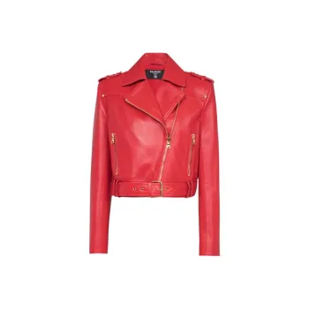 BALMAIN Leather Jackets Women's Red