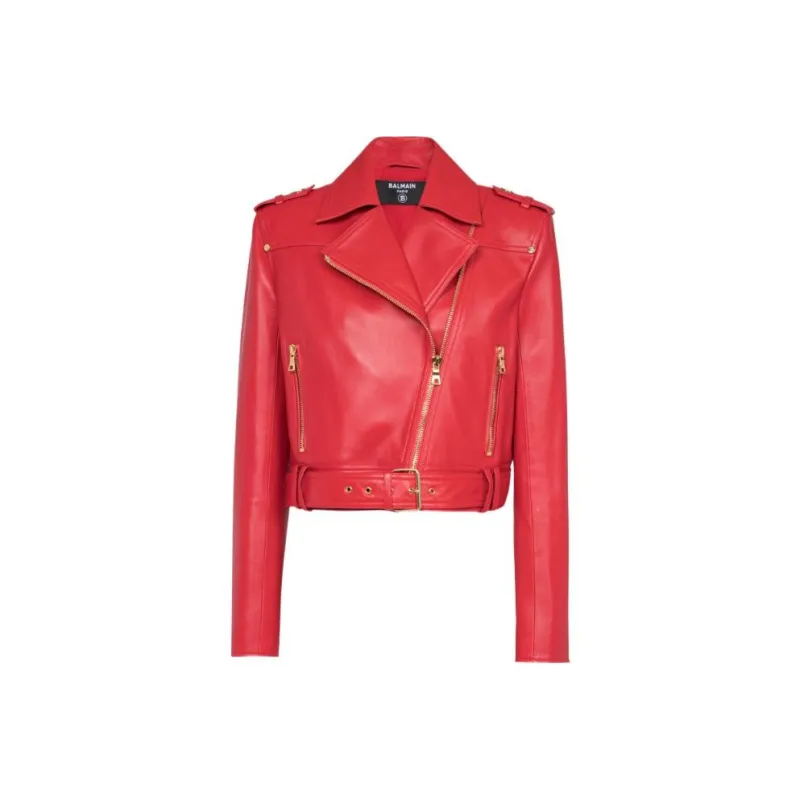 BALMAIN Leather Jackets Women's Red-0