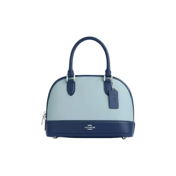 COACH Leather Handbag Medium Size Women's Light Blue & Dark Blue