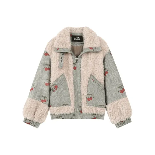 ELF SACK Velvet feel Coat Women's Wales Plaid Khaki