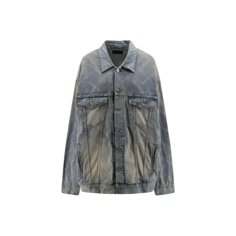 Balenciaga Allover Logo Denim Jacket-0