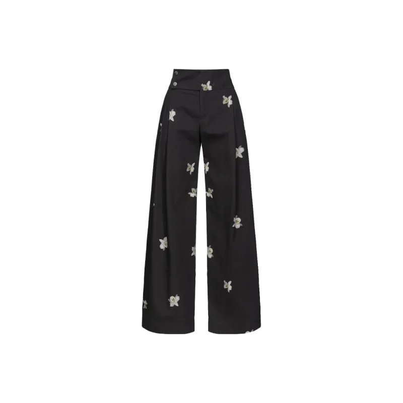 PINKO Pantaloni Ampi Stampa Orchidea Reimagine Casual Pants Women's Black-0