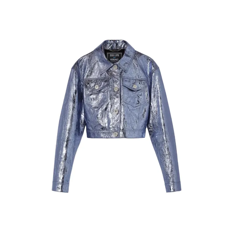 VERSACE X Dua Lipa Metallic effect Leather Jacket-0