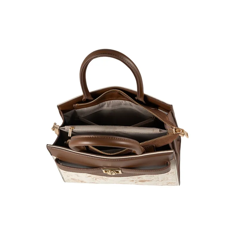 Vigno Synthetic Leather Handbag, One Shoulder, Crossbody Bag Women's Brown White-6