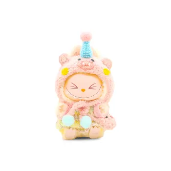 [Dress Up Doll] POP MART Labubu THEMONSTERS Cream Piglet Sister Hang Tag Box Labubu Vinyl Sitting Party, 15cm In Height