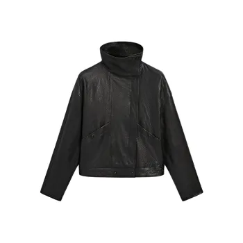 Massimo Dutti Leather Jacket Women's Black