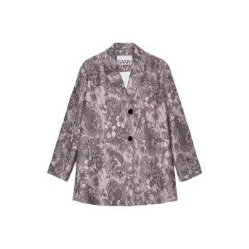 GANNI Rippled Jacquard Oversized Blazer Business Suit Women's Black