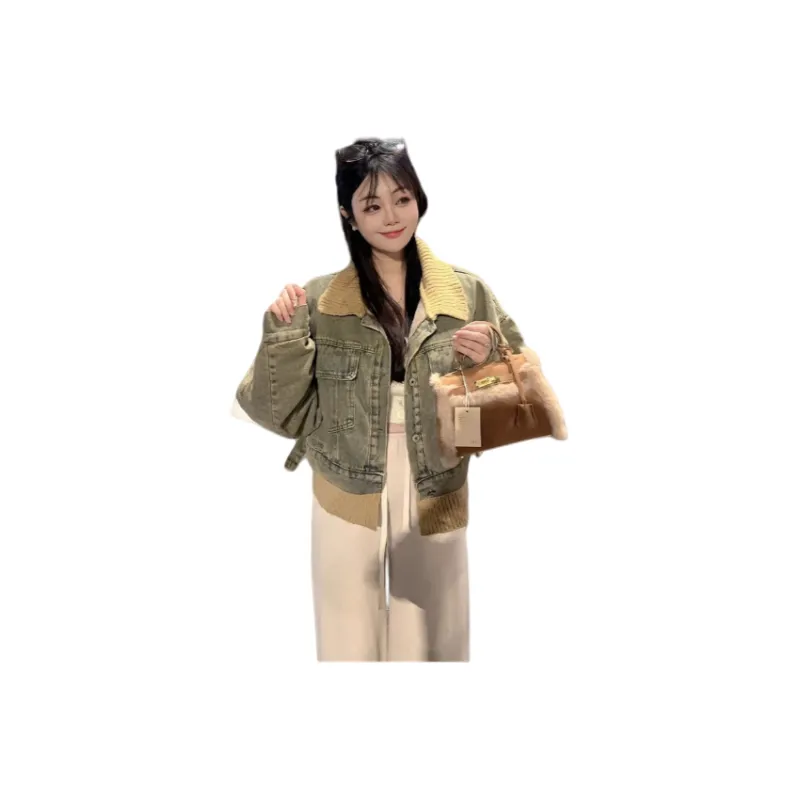 KUNZHUDAXIANG Denim Jacket Women's Vintage Blue-0