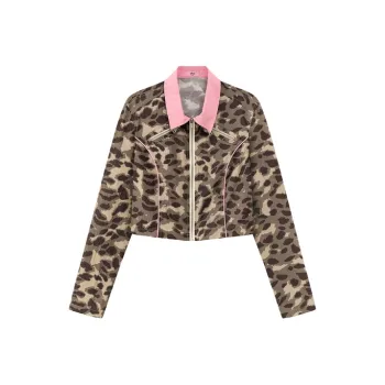 CHUU Cropped Coats Women's Leopard Gray