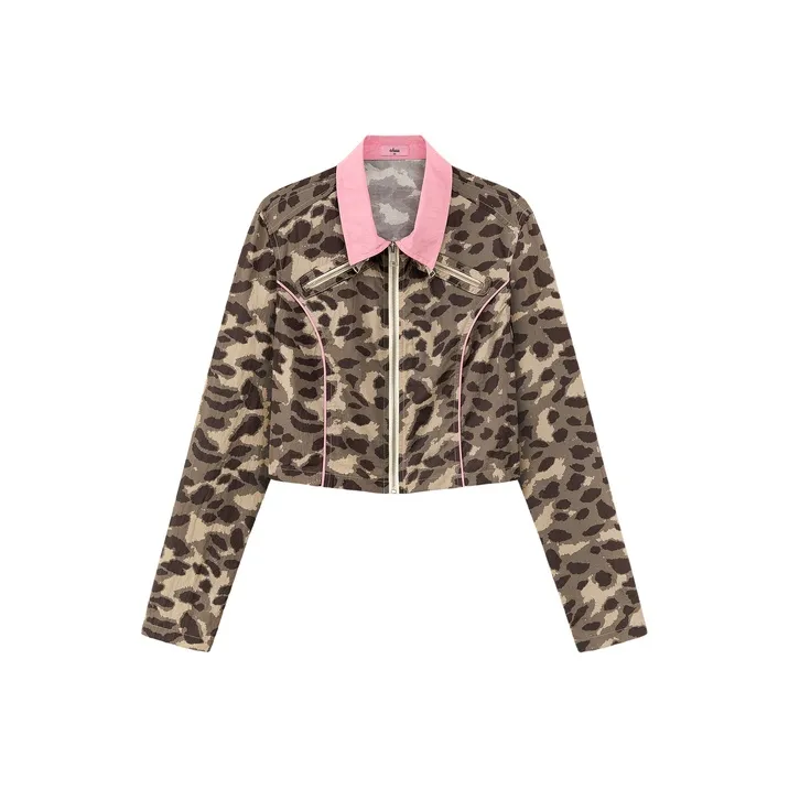 CHUU Cropped Coats Women's Leopard Gray-0