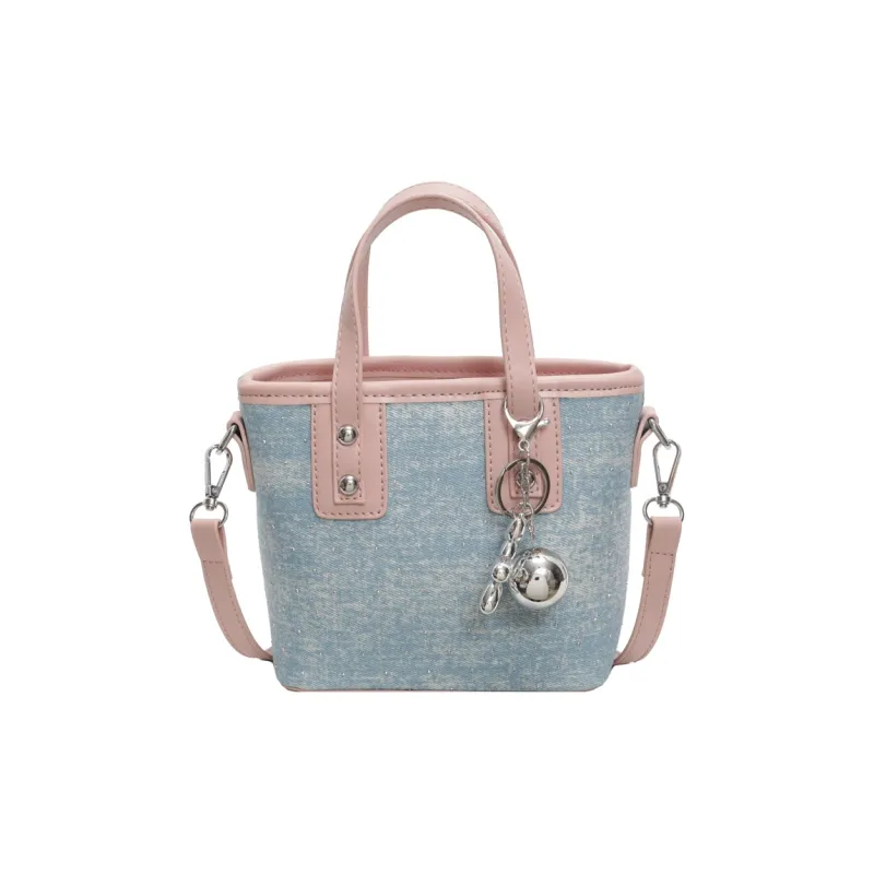Miss Angel Fabric Crossbody One Shoulder Handbag Women's Blue/Ecru/Pink/Silver-14