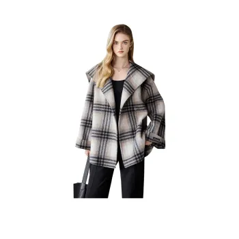 TOUCH Cropped Coats Women's Black Beige Plaid