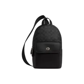 COACH Coated Canvas With Calfskin Crossbody Shoulder Bag Trumpets Unisex Black
