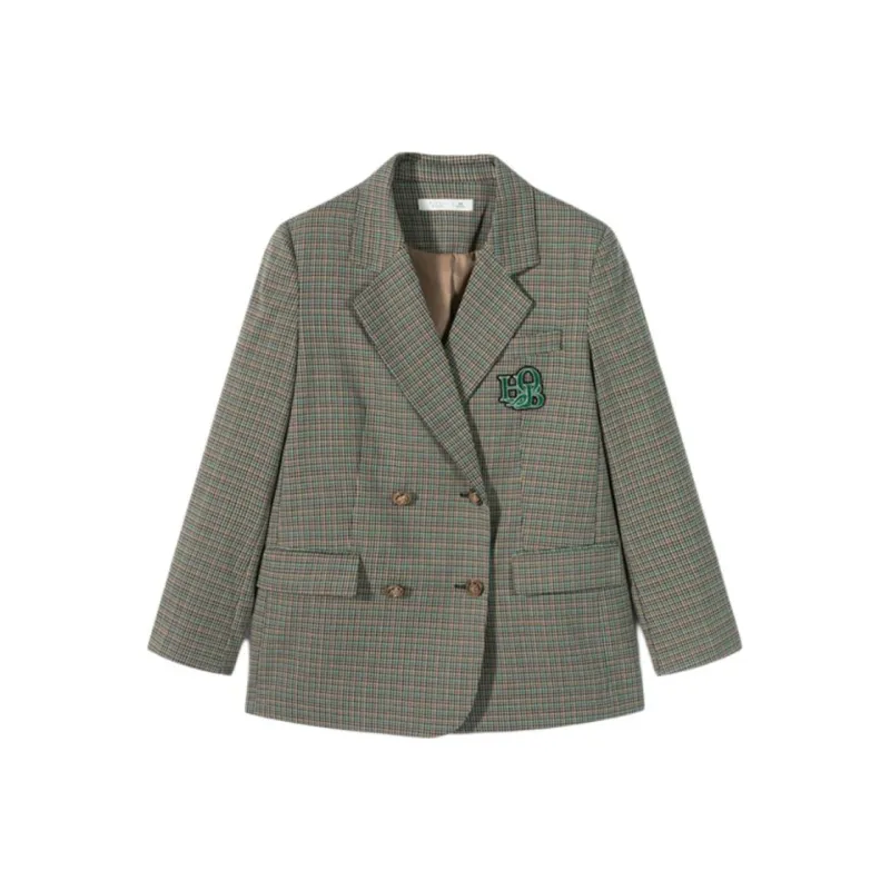 EICHITOO Business Suit Women's Medium Green Plaid Pattern-0