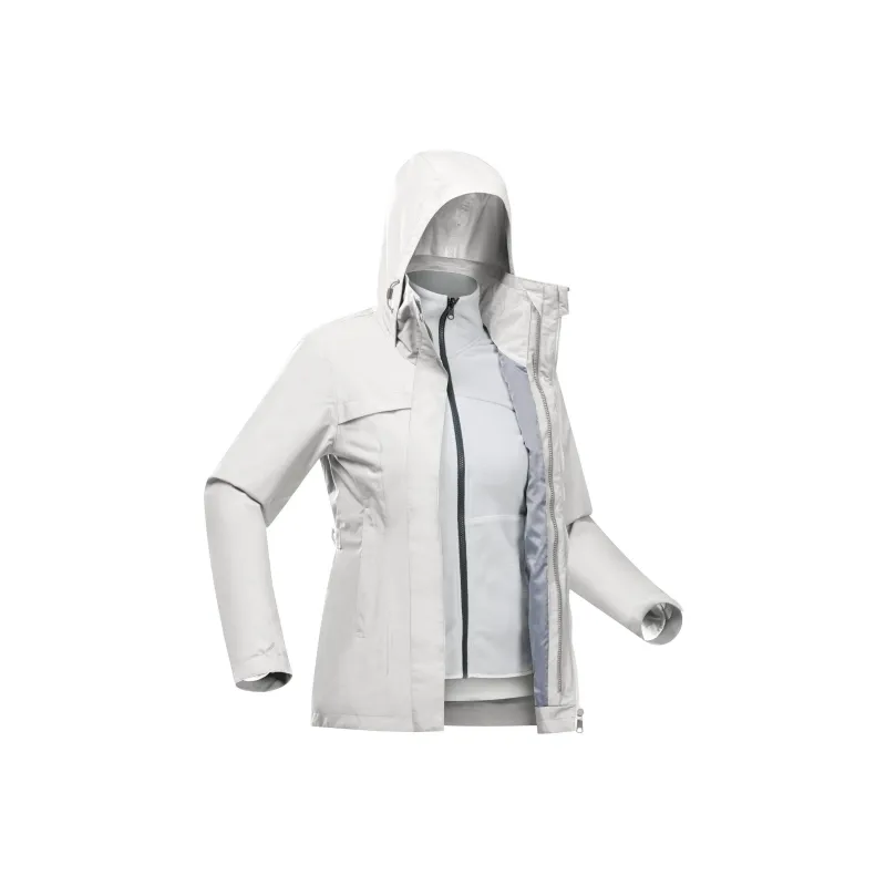 DECATHLON SH100 Hiking Waterproof And Windproof To Keep Warm Windbreaker Jacket Women's Stone Gray/Light Smoke Gray-0