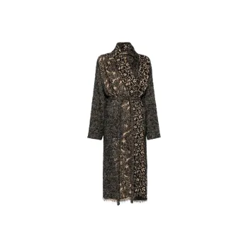 UMA WANG Floral Printed Fringed Hem Coat