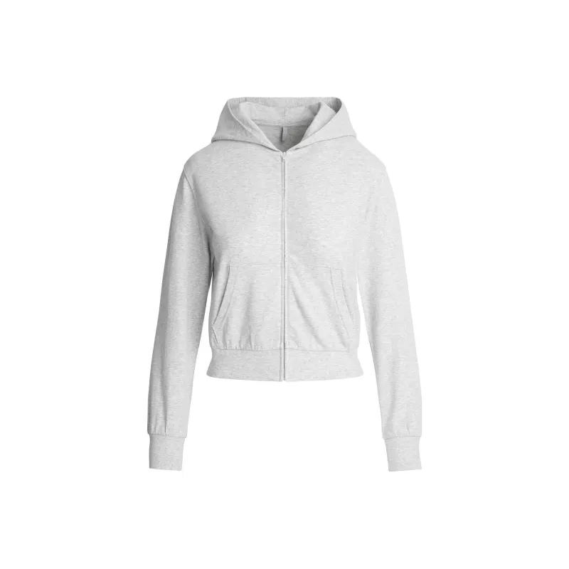 SKIMS SS25 COTTON JERSEY ZIP UP HOODIE Sweatshirt Women's LIGHT HEATHER GREY/Light Heather Gray-0