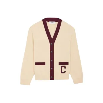 CELINE Cardigan 'Ecru/Burgundy'