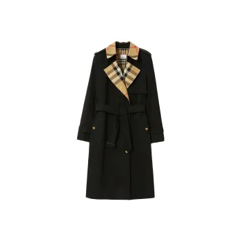 Burberry Check Panel Cotton Trench Coat